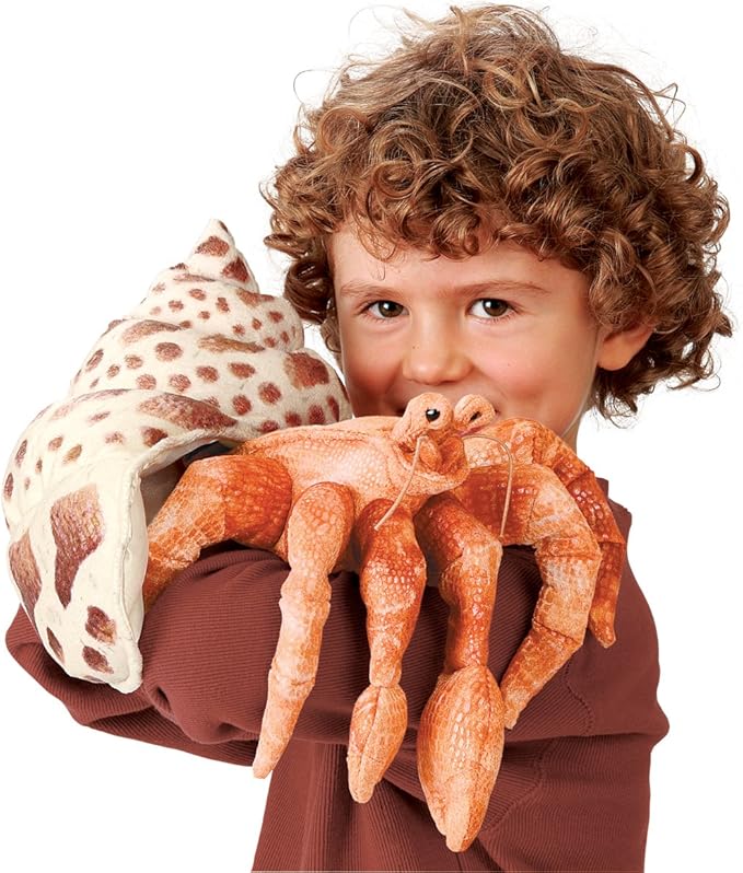 Folkmanis Hermit Crab Hand Puppet, Orange; Cream; Brown, 1 EA