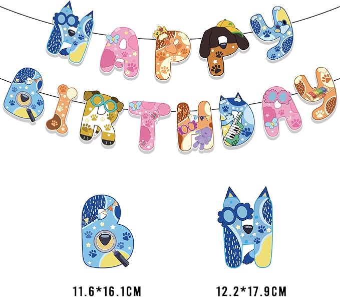 Blue Dog Birthday Party Supplies,Blue Party Decoration with Blush Nude Orange Balloons,Birthday Banners,Cake Toppers