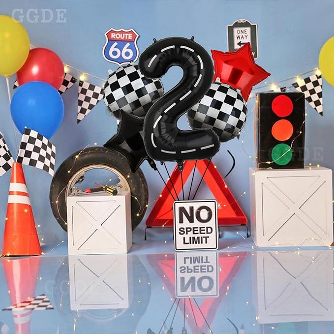 Race Car Birthday Balloons 40 Inch Racetrack Number Balloon 2 Black Boys Two Fast Birthday Race Car Theme Party Decor Supplies 5 Pcs Mylar Balloon