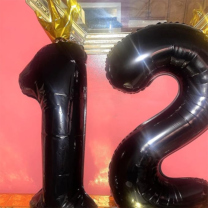 Crown Black 1 Balloon Number for Girls 1st Birthday Party, 40 Inch Large Number Foil Helium Balloons 0-9, for Boys 25st Birthday Party Baby Shower Anniversary Party Decoration Supplies
