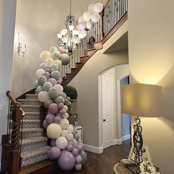 Dusty Green Purple Pink Balloon, 60 Packs 12 Inch Lavender Pastel Pink Balloon Metallic Gold Confetti Balloons for Baby Shower Wedding Tea Wildflower Birthday Party Decorations