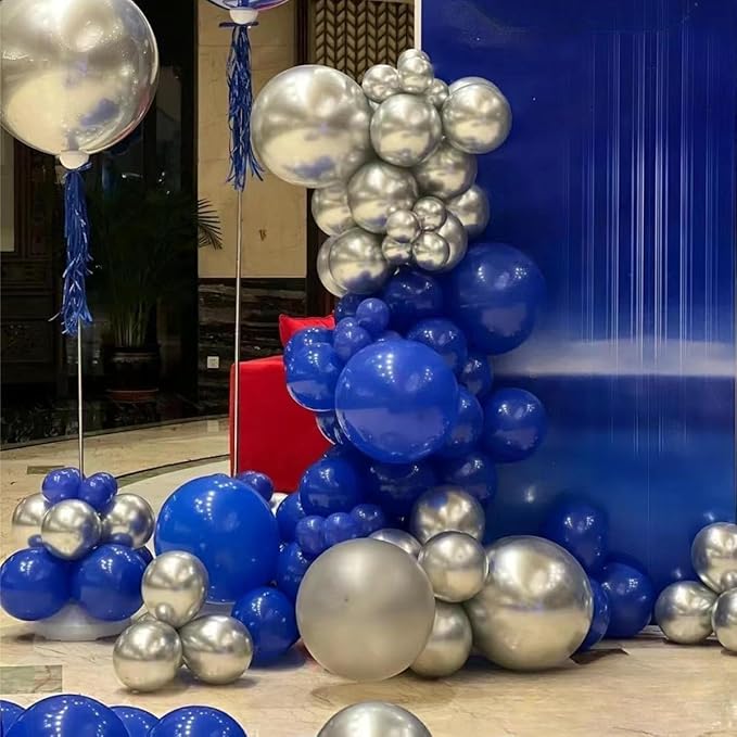 Blue Silver Black Balloons Garland Arch Kit, 146 Pcs Royal Light Blue Metallic Confetti Silver Balloons for Baby Shower Graduation Anniversary Retirement Birthday Party Decoration