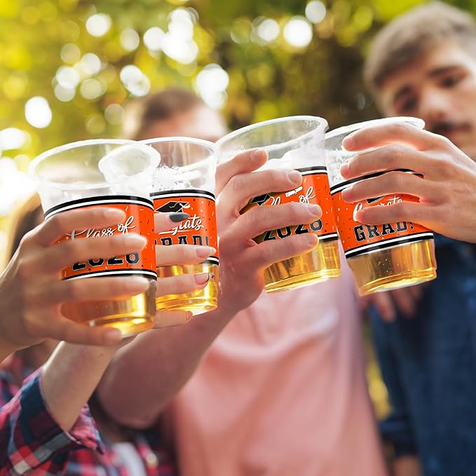 Gatherfun Class of 2026 Celebration - 100 Pcs 16oz Orange Graduation Plastic Cups for Sturdy & Durable Drinkware for Grad Festivities | Essential Graduation Party Supplies & Decorations