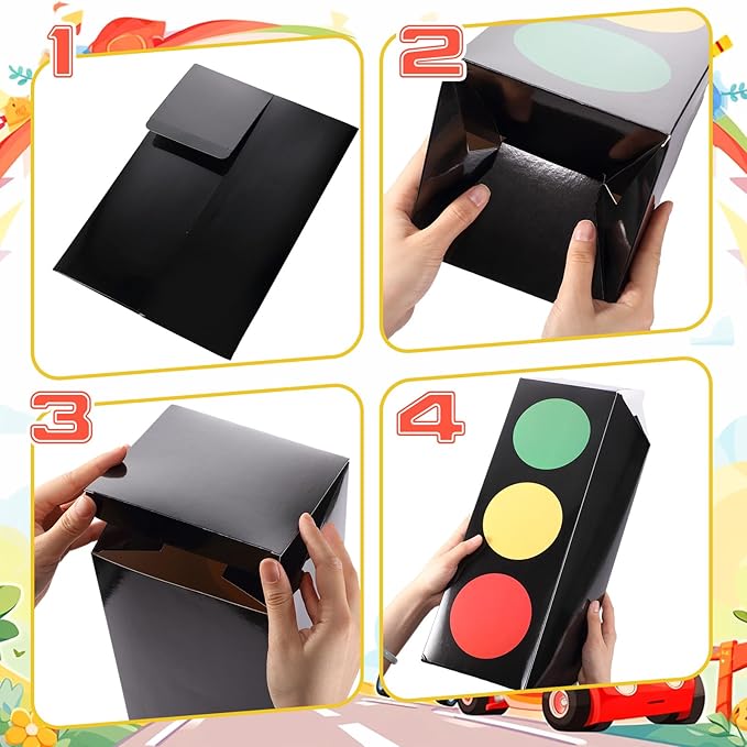 Zhanmai 2 Pcs Traffic Light Favor Boxes Decor 17'' Transportation Boxes for Stop Light Table Topper for Birthday Party Racing Car Party Centerpieces Construction Gift Photo Props Supplies