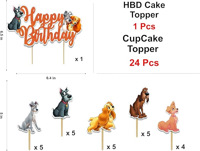 "Lady and the Trmp Theme Birthday Party Supplies – Cute Cartoon Dog Theme Decorations – Perfect for Birthday Parties, Baby Showers, Family Celebrations, Movie Nights, and Inspired Party Events"