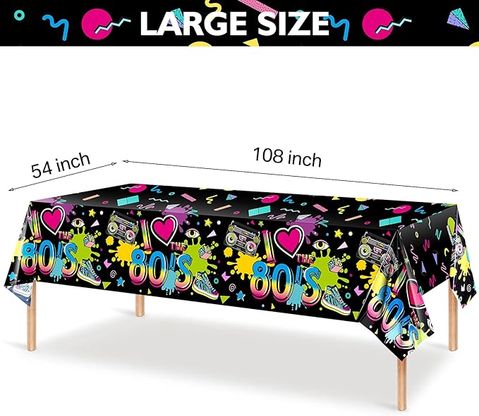 Tegeme 6 Pack 80s Plastic Party Tablecloth 80's Party Table Cover 80s Birthday Supplies The 80's Hip Hop Decoration Throwback Birthday Decoration for Dining Room, 54 x 108''