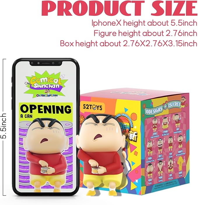 52TOYS Crayon Shinchan Comical Shinchan Blind Box, 1PC Action Figure Collectible Toy Kawaii Creative Gift Room Decor Desktop Decoration, Gift for Birthday Party