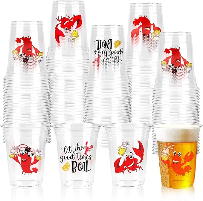 60 Pcs Crawfish Boil Cups, 16 oz Plastic Cups Disposable Party Decoration Lobster Cup Drinking Tableware for Party Supplies