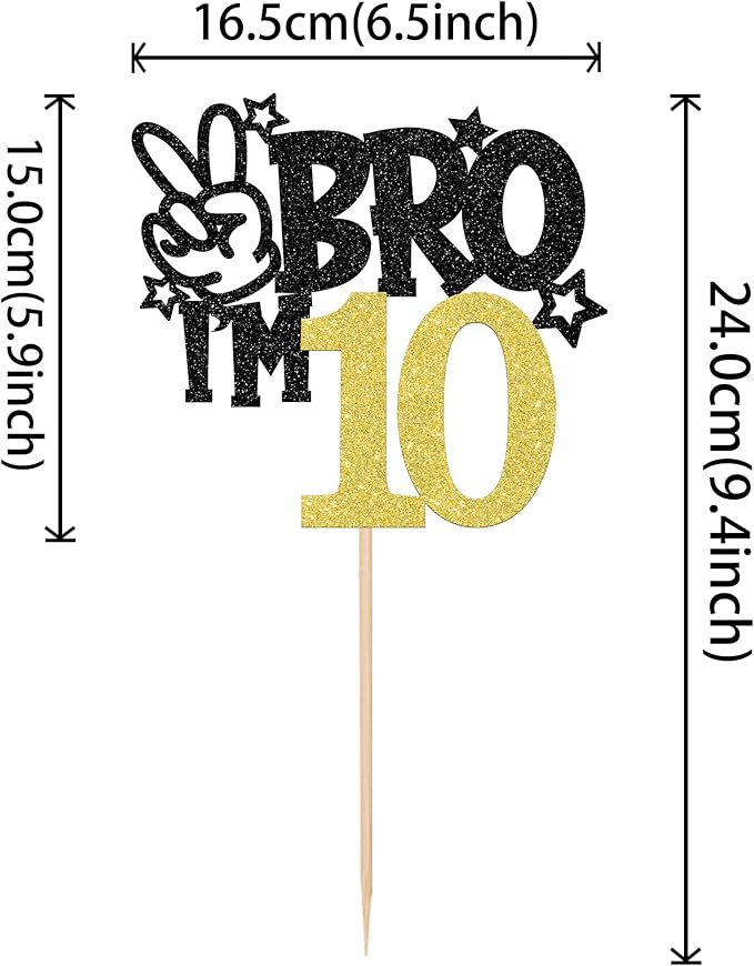 1 PCS Brother I'm 10 Cake Topper Glitter Star Happy 10th Birthday Cake Pick Bro I'm 10 Cake Decoration It's My 10th Birthday Decorations for Boys Cheers to 10 Years Old Birthday Party Supplies Gold