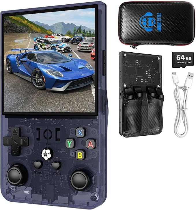 R36MAX Retro Handheld Game Console, 4.0-Inch IPS Display, 720x720 Resolution, Linux System, 64GB Support 18,000+ Classic Games, 4000mah Battery, with Portable Case(Gray 64GB)