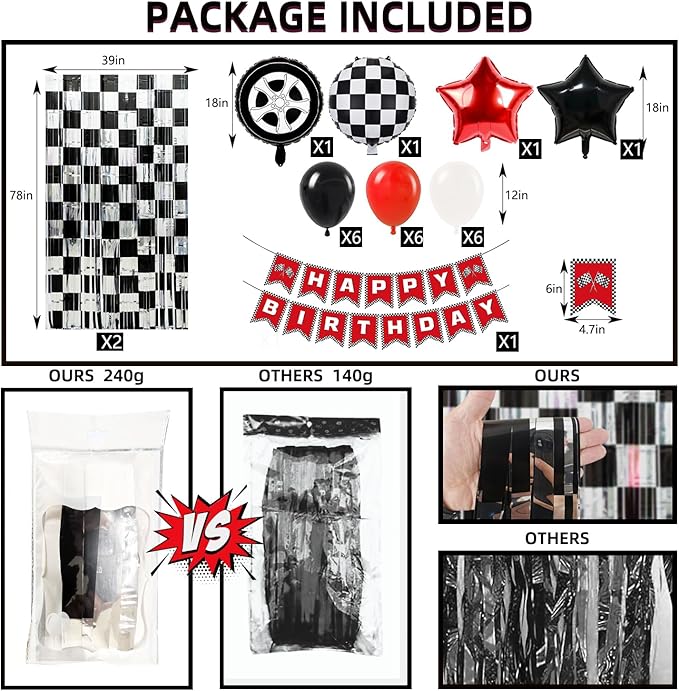 Race Car Birthday Party Decoration, Including 2 Pack Black Silver Checkered Streamers, 22pcs Race Car Party Balloons & 1pcs Race Car Birthday Banner for One Happy Dude Race Car Theme Party Supplies