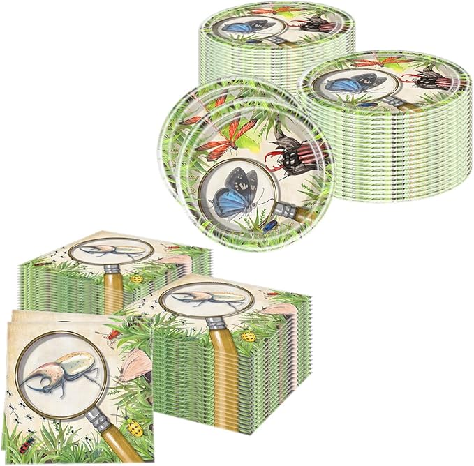 OULUN Bug Party Decorations Tableware, 20 Plates and 20 Napkins and Tablecloth86 '' x 51'' Birthday Party Decorations