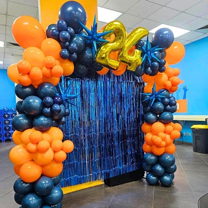 Orange and Blue Balloons, 60 Pcs 12Inch Navy Dark Light Metallic Blue and Matt Orange Latex Helium Balloon for Cartoon Kids Boy Men Birthdays Graduation Baby Shower Basketball Theme Party Decorations