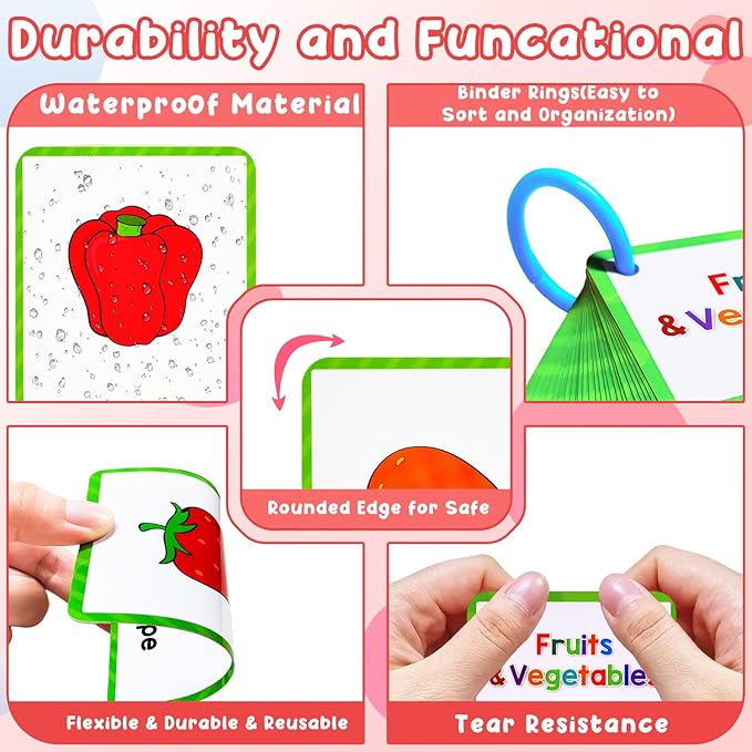 Learning Flashcards Fruits Vegetables, 48 Different Fruits Vegetable, Social Learning Card for Kids