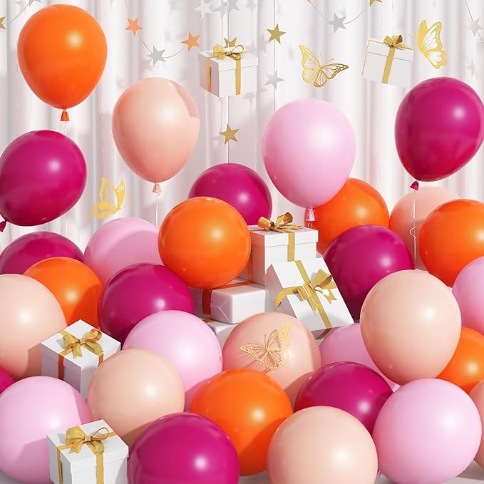 Pink and Orange Balloons, 60 Pcs Hot Pink Orange Balloons, 12 Inch Latex Balloon for Birthday Bridal Shower Wedding Engagement Thanksgiving Summer Party Decoration Supplies