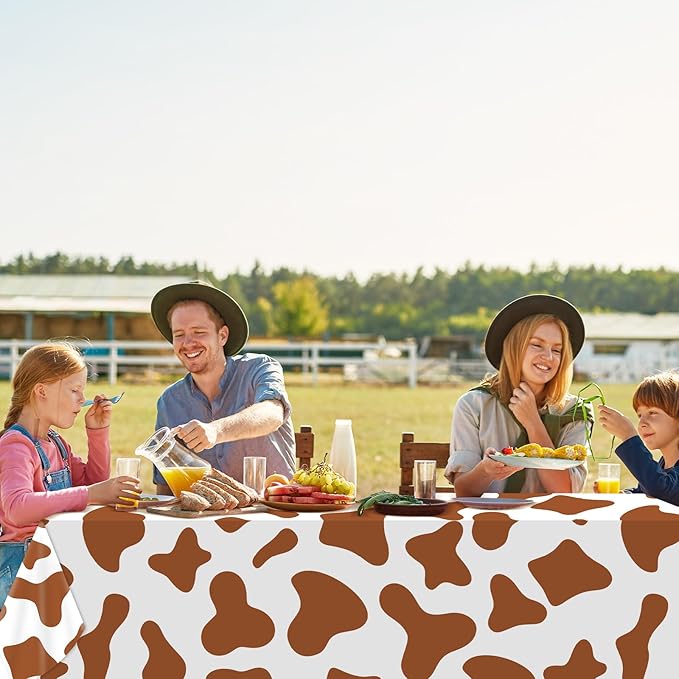 4pcs Cowboy Party Decorations Western Cowboy Tablecolth Cow Print Wild West Party Supplies Brown Rodeo Cowgirl Plastic Table Cover Disposable for Birthday Bachelorette Boys Kids Baby Shower Favor