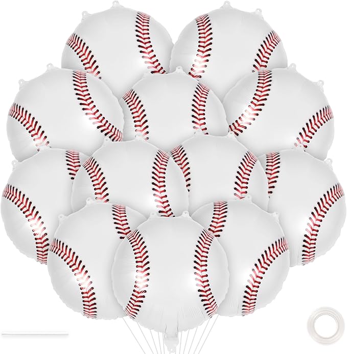 12 Pcs Baseball Balloons,18 Inch Baseball Foil Balloons,Baseball Party Decorations Sports Mylar Balloon for Birthday Party Sports Theme Party Supplies (Baseball)