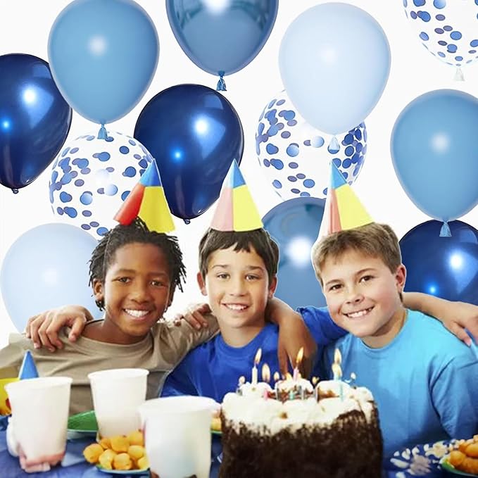 Blue Balloons, 12 Inch Double Stuffed Metallic Light Blue Mixed Latex Balloon, Chrome Dark Navy Confetti Helium Balloons for Boys Men Birthday Baby Shower Graduation Space Theme Party Decorations