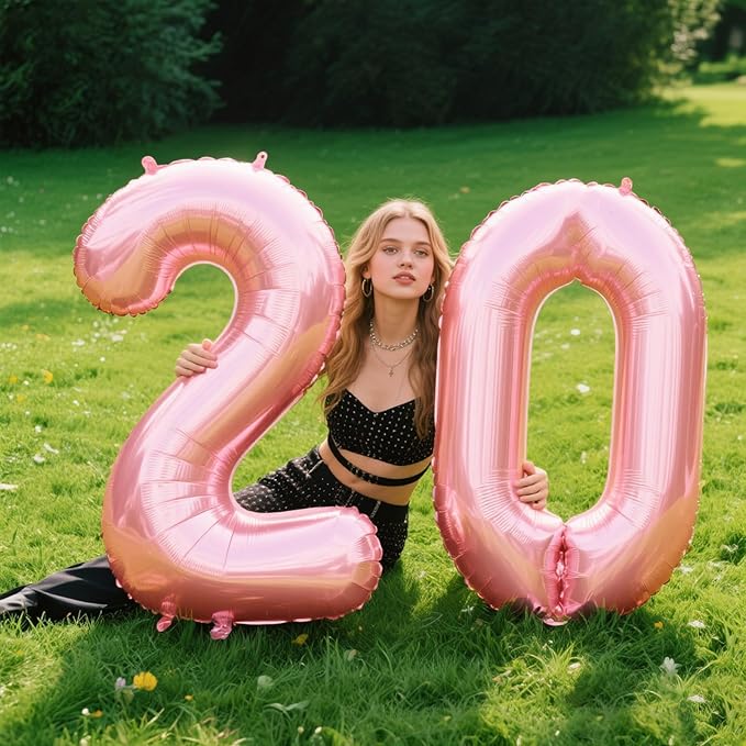 40 Inch Pearlescent Pink Number 20 Balloon Number 20 Balloon 40 Inch, 20th Birthday Party Decorations for Boy or Girl Huge Mylar Anniversary Party Supplies
