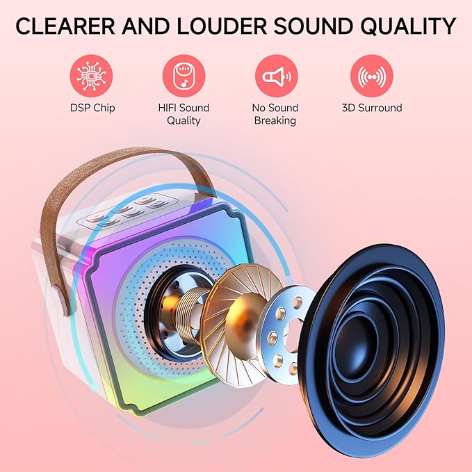Mini Karaoke Machine with 2 Wireless Microphones for Kids and Adults,Portable Karaoke Machine with Voice Changer,Birthday Gifts for Girls and Boys