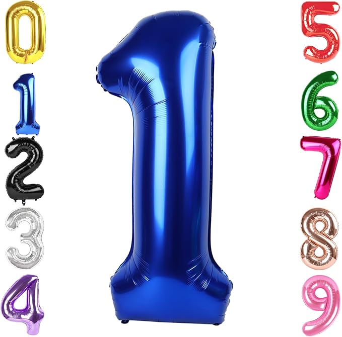 40 Inch Night Blue Number 1 Balloon, Giant Number 1 Balloons for 11th 12th 21st Birthday Decorations, Party Supplies for Baby Boy Girl, Night Blue Party Decor