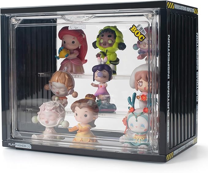 Clear Display Case for Figures, Acrylic Display Case for Collectibles, Adjustable Figure Display Case with Magnetic Door, Stackable Display Box for Action Figures, Pop Mart, Funko Pop (Black, 2 Pack)