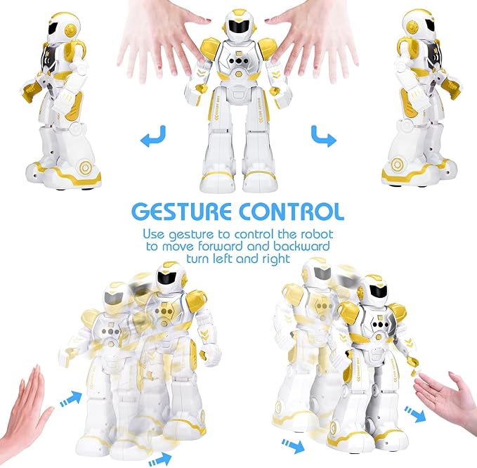 KingsDragon Robots Toy for Kids, RC Gesture Sensing Toy, Interactive Walking Singing Dancing Robot Birthday Presents for Boys Girls Age 6 7 8 9 Years Old,Yellow