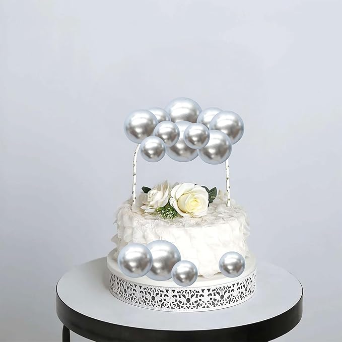 Gyufise 30Pcs Mini Balloon Cake Topper Foam Ball Cake Picks Cupcake Faux Pearl Balls DIY Cake Insert Topper Decoration for Anniversary Graduation Birthday Party Baby Shower Silver