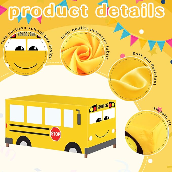 Cumule School Bus Tablecloth Cover First Day of School Party Table Cloth Cartoon School Bus Theme Party Birthday Decoration Washable Polyester Rectangle Table Cover Decor for Party Back to School Day