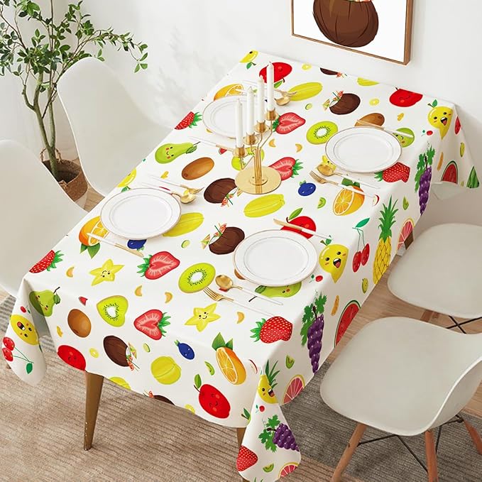 4 Pack Fruit Tablecloth Tutti Fruit Party Decorations Lemon Watermelon Strawberry Disposable Table Cloth Summer Theme Birthday Table Covers for Hawaiian Baby Shower Dancing Luau Supplies 51X86IN