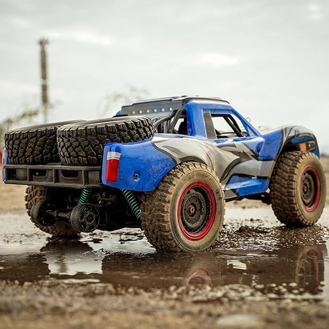1/14 2.4GHz Remote Control High Speed Car 48KM/H 4 * 4 Off Road Vehicle Q130A RTR Car Carbon Brush Motor ESC LED Lights Battery Hobby Grade Model for Adult Hobby(Blue)