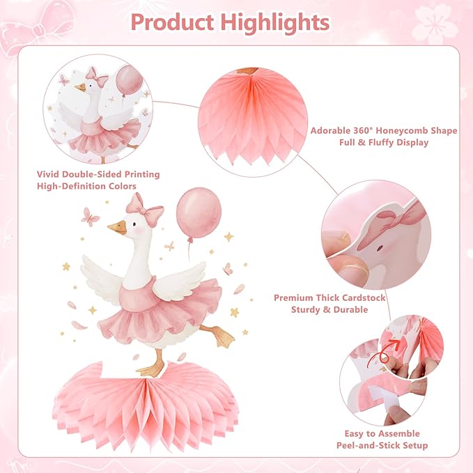 9Pcs One Silly Goose Birthday Decoration Girls Pink White Silly Goose Birthday Honeycomb Centerpieces Silly Goose Theme Party Decor for 1st Birthday Baby Shower Party Supplies Gender Reveal