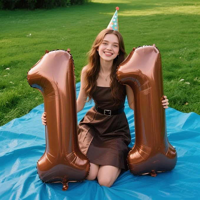 40 Inch Dark Brown Balloon Number 11,Chocolate Jumbo Mylar Foil Helium Balloon for 11th Digital Balloons for Birthday Party,Wedding Anniversary Party Decorations