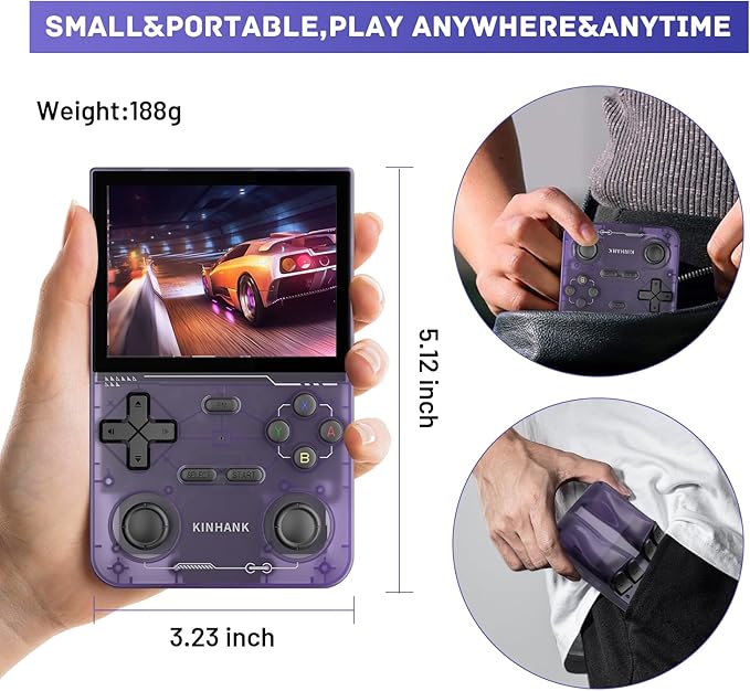 Kinhank K36 Handheld Retro Game Console with 9000+Games,Mini Retro Game Console with 64GB TF Card,Portable Gaming Console,3.5 Inch IPS Screen(Purple)