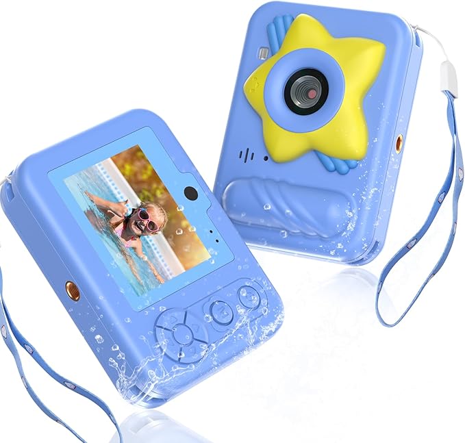 Waterproof Kids Toy Camera with 32GB Card,48MP 1080P HD Underwater Digital Camera – IP68 Shockproof Gift for Boys & Girls 3 4 5 6 7 8 9 10 Years, Ideal Christmas & Birthday Present – Blue