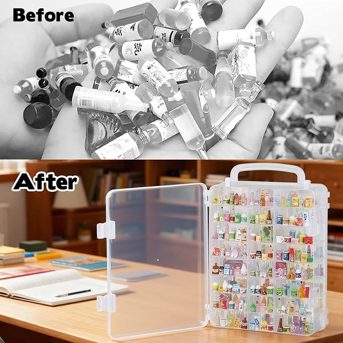48-Slot Mini Brand Storage Case Plastic Mini Brand Organizer Box with Adjustable Dividers Clear Toy Storage Case for Mini Brand Collector Toy Portable Compartment Container for Collectibles(Case Only)