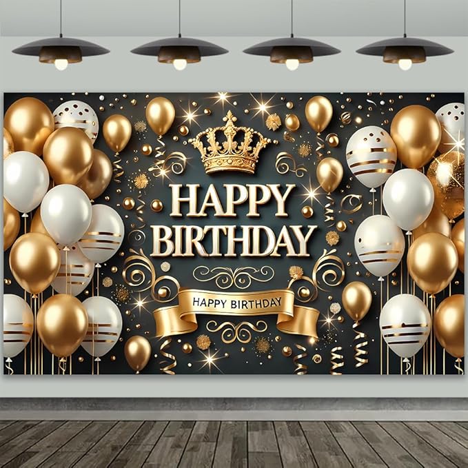 Black Gold Birthday Party Backdrop Elegant Black Gold Happy Birthday Banner Photography Background for Home Decorations Party Supplies 70.8 x 47.2 Inch