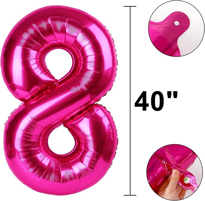 Rose Red Number 8 Balloon 40 Inch,Jumbo Giant Mylar Hot Pink Number 8,Big Large Foil Helium Number Balloons, Balloons for 18 28 80 Birthday Party Decorations Supplies Anniversary Celebration