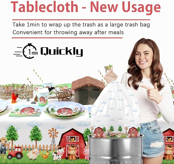 3 Pieces Farm Animal Birthday Party Supplies Tablecloth, Large Size 54 x 108 Inch Rectangular Plastic Table Cover, Barnyard Birthday Party Supplies Decorations for Baby Shower Boys Girls