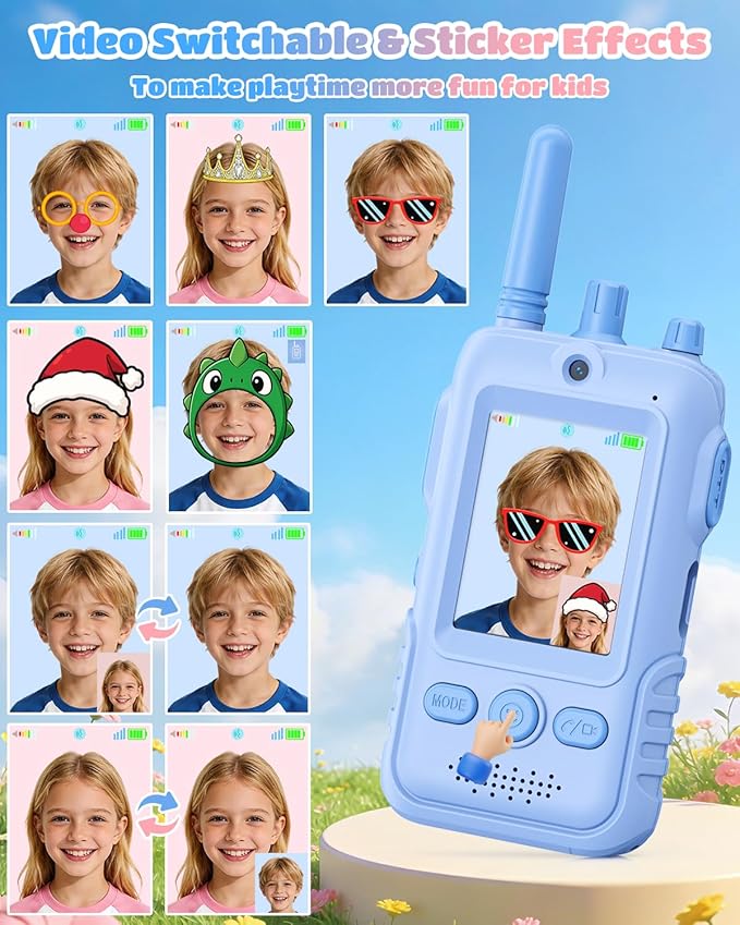 Walkie Talkies for Kids, 2 Pack Rechargeable Video Intercom Kids Walkies Talkies, Indoor Outdoor Toys Gifts for Family Games, Outside, Camping, Hiking for Boys Girls Ages 3-6(Blue)