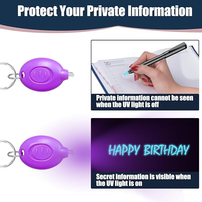 Invisible Ink Pens with UV Light, Magic Spy Pens with Mini UV LED Keychain Flashlights for Secret Messages, Disappearing Ink Pens with Black Light for Kids, Ideal (3PCS)