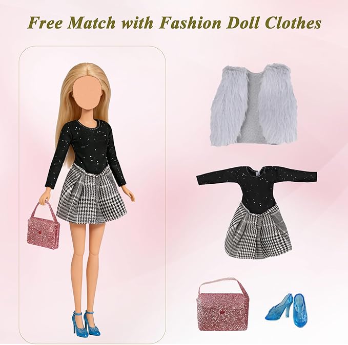 15 PCS Doll Clothes and Accessories, Girl Doll Clothes Including 6 Fashion Sets, 1 Handbag, 1 Suitcase, 1 Glasses, 6 Pairs of Shoes for 11.5 inch Dolls on Christmas
