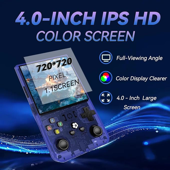 R36max Retro Handheld Game Console,64gb Memory,4000mah Battery, 18000 Pre-Installed Games ,4.0-Inch IPS Hd Screen Portable Retro Gaming Console,Suitable for Travel and Home Use (Blue) (Blue, 64, GB)