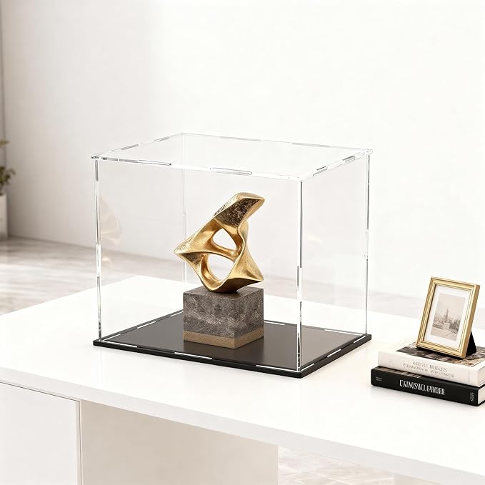 Large Acrylic Display Case for Figures, Clear Acrylic Box with Black Base for showcaseing Miniature, Toys Collectables and Dolls 16 (L) × 12 (W) × 10 (H) inch