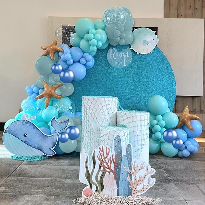 Ocean Themed Party Balloons, 12 Inches Turquoise Teal Blue Clear Metallic Balloons for Ocean Shark Sea Themed Pool Party Baby Shower Birthday Beach Decorations