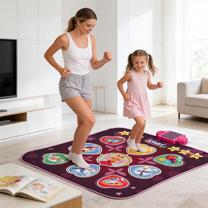 Music Dance Mat, Thick Ethenyl Non Slip Foldable Electronic Playmat with Built in Music and 80 Sounds for Kids (Pink)