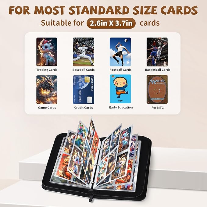 Card Binder for Pokemon Cards 4-pocket 400 Pockets.Trading Card Holder Album Book Case for TCG Cards.with 50 Removable Sleeves.for Collectors Boys Girls Toys Gift(black)