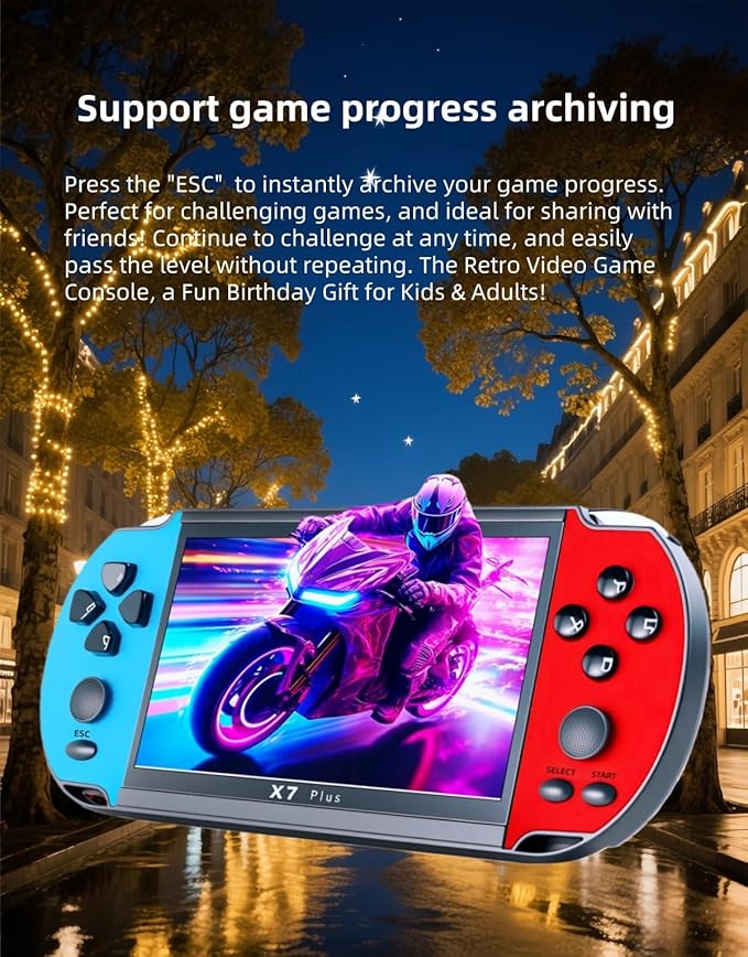 5.1" IPS HD Screen Retro Game Console for Kids Adults, with Classic Video Games, Support Multiple Emulators, MP3/MP4 Player and TV Connect, Rechargeable Travel Toys Xmas Birthday Gifts (Red)
