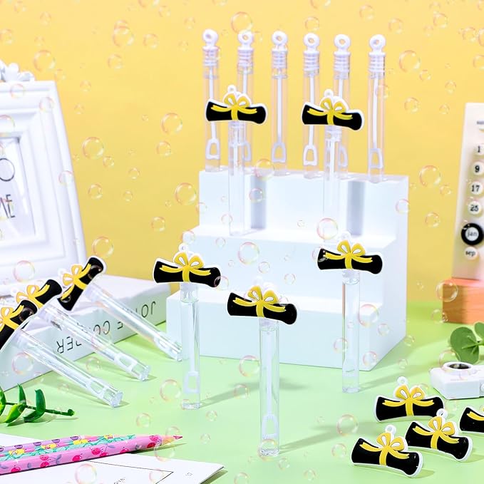 48 Pcs 4.2'' Mini Bubble Wands Bubbles Party Favors Birthday Party Supplies Favor Decorations for Gift Back to School Goodie Bag, Contains Liquid(Graduation)
