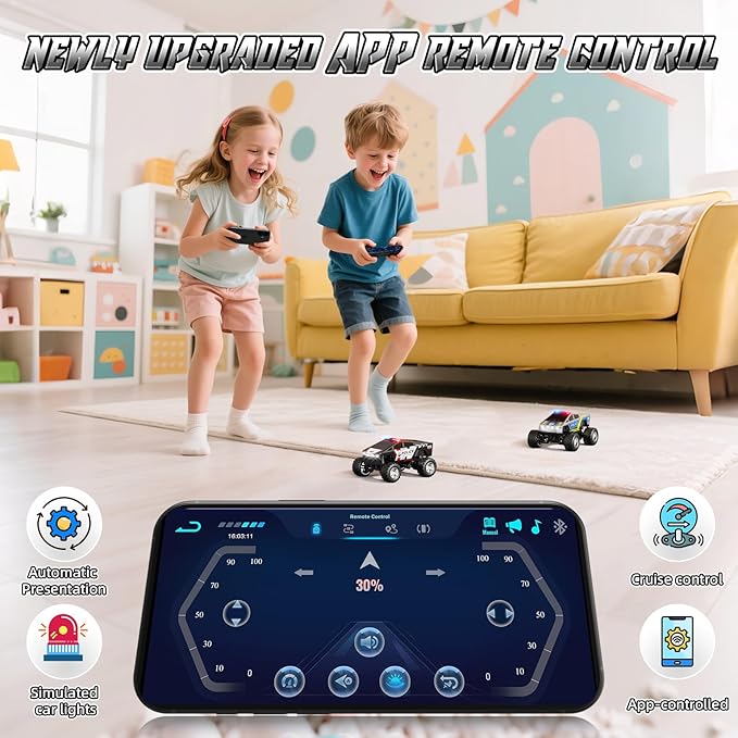SOONYANG Remote Control Car,APP Controlled 1:64 Scale Mini RC Truck | Alloy Body with LED Lights, 2.4GHz & Phone RC Car | Speed/Steering Adjustable Monster Truck Toys, Gift for Boys Girls & Adults
